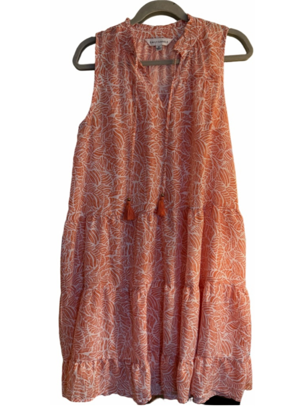 Emily Daniels Orange Leaf Print Tiered Summer Lightweight Dress M